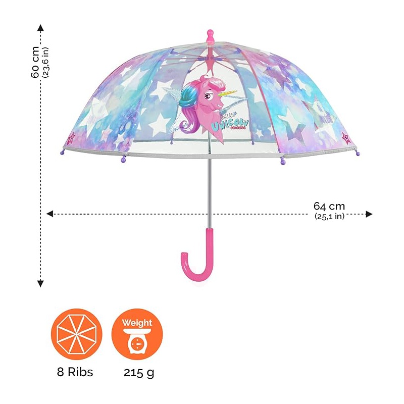 Detský reflexný dáždnik Perletti Cool Kids, Unicorn Transparent, 15581 Detský reflexný dáždnik Perletti Cool Kids, Unicorn Transparent, 15581