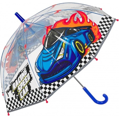 Detský reflexný transparentný dáždnik Perletti Cool Kids "Racing Car", 15654