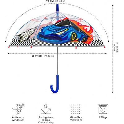 Dětský reflexní transparentní deštník Perletti Cool Kids "Racing Car", 15654 Dětský reflexní transparentní deštník Perletti Cool Kids "Racing Car", 15654