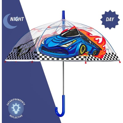 Dětský reflexní transparentní deštník Perletti Cool Kids "Racing Car", 15654 Dětský reflexní transparentní deštník Perletti Cool Kids "Racing Car", 15654
