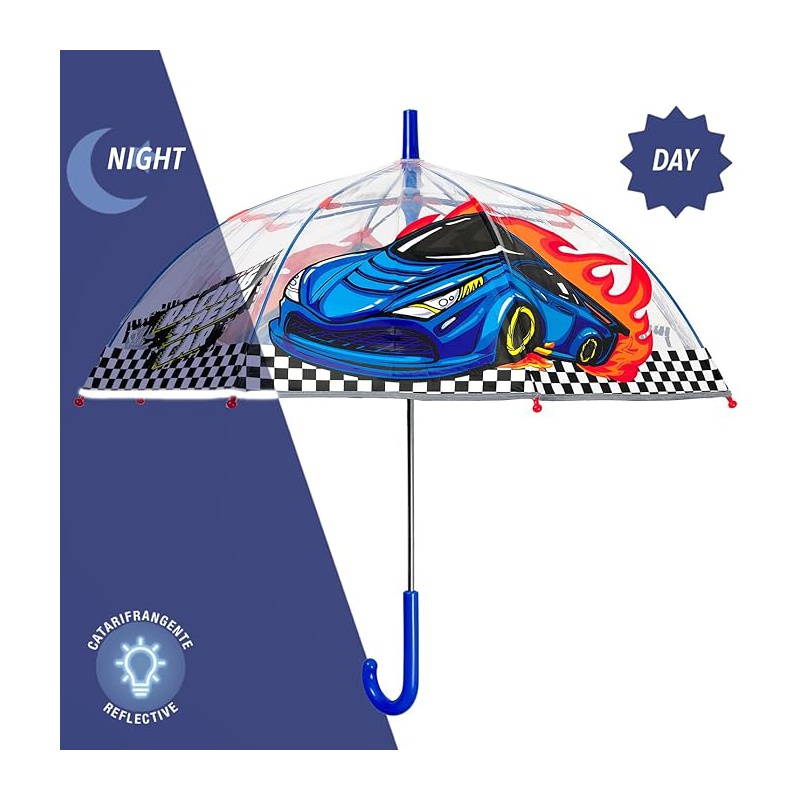 Dětský reflexní transparentní deštník Perletti Cool Kids "Racing Car", 15654 Dětský reflexní transparentní deštník Perletti Cool Kids "Racing Car", 15654