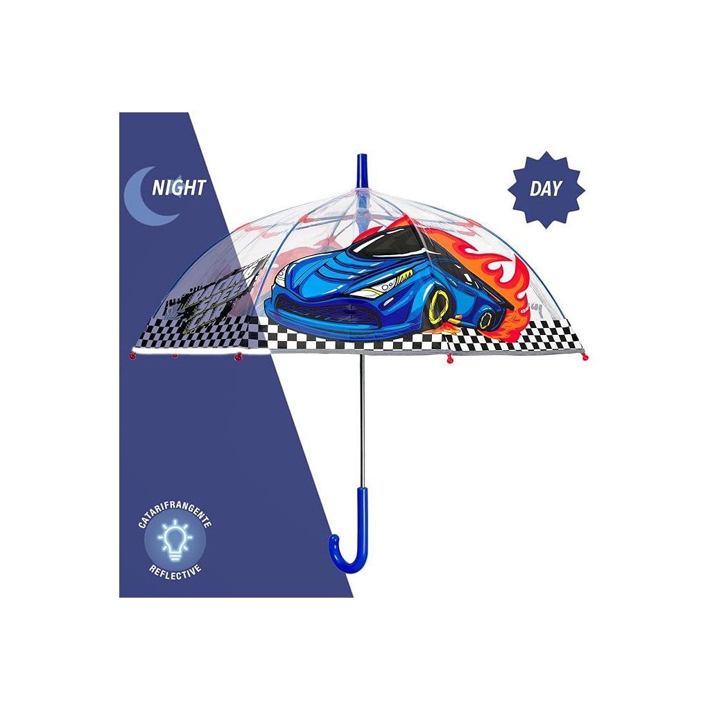 Dětský reflexní transparentní deštník Perletti Cool Kids "Racing Car", 15654