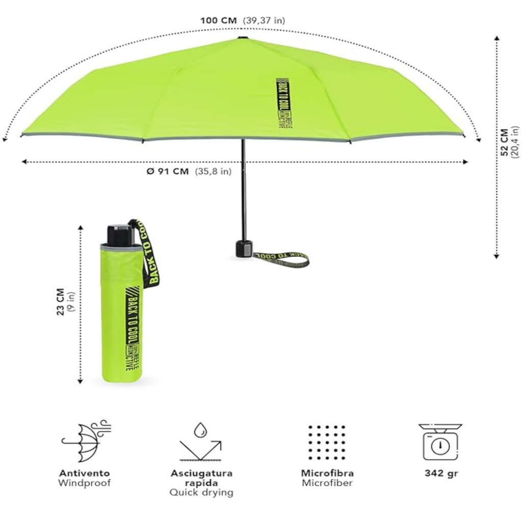 Detský reflexný dáždnik Perletti Cool Kids Back To Cool zelený 15657