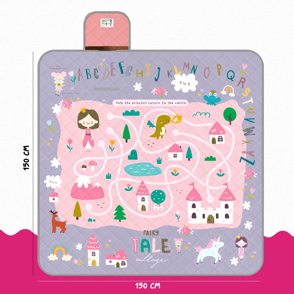 Dětská pikniková deka Perletti Castello delle Fiabe o rozměrech 150 x 150 cm. Vhodná pro 2–3 děti. Vrchní vrstva polyester, spod