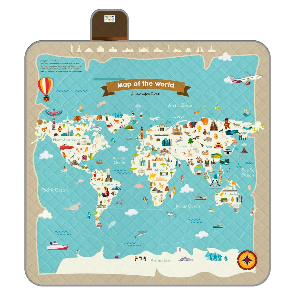 Dětská pikniková deka Perletti Mappamondo 200x200 cm - mapa světa