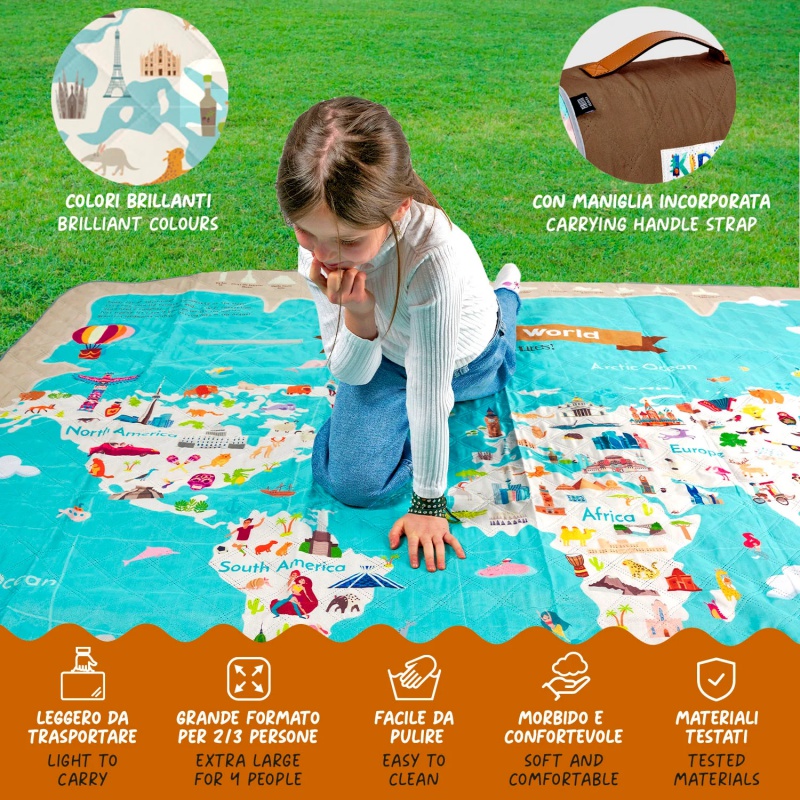 Detská pikniková deka Perletti Mappamondo 200x200 cm – mapa sveta Detská pikniková deka Perletti Mappamondo 200x200 cm – mapa sveta