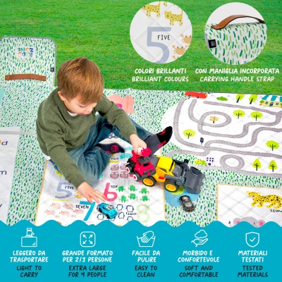 Perletti Travel Montessori hry 200×200 cm – vodoodpudivá pikniková deka Perletti Travel Montessori hry 200×200 cm – vodoodpudivá pikniková deka