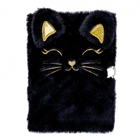 Roztomilý zápisník ASTRAPAP FLUFFY KITTY BLACK formátu A5 s motívom mačičky. Obsahuje 96 listov linkovaného papiera (70g) a prak