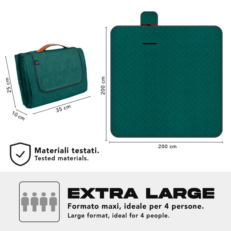 Perletti Travel Listy 200×200 cm – veľká vodoodpudivá pikniková deka Perletti Travel Listy 200×200 cm – veľká vodoodpudivá pikniková deka