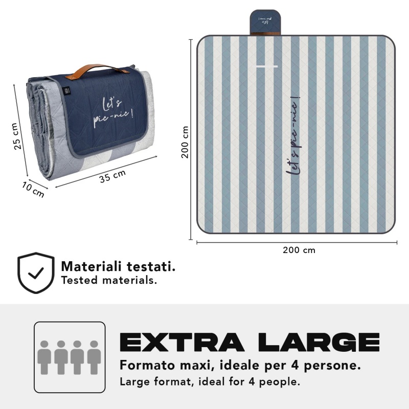 Perletti Travel Pruhy 200×200 cm – veľká vodoodpudivá pikniková deka Perletti Travel Pruhy 200×200 cm – veľká vodoodpudivá pikniková deka