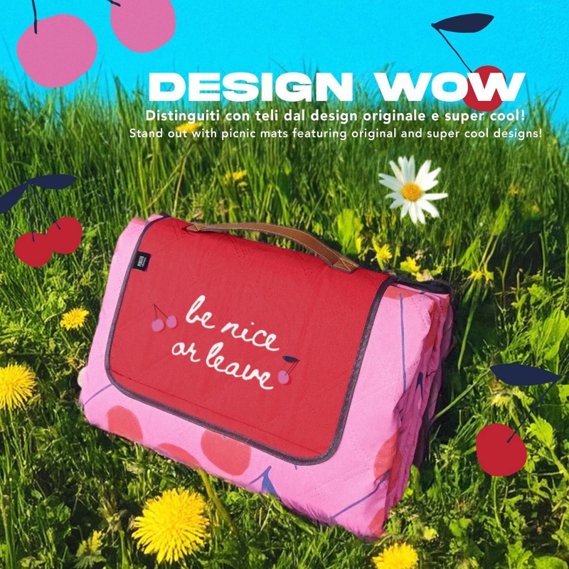 Perletti Travel Cherry 200×200 cm – veľká nepremokavá pikniková deka Perletti Travel Cherry 200×200 cm – veľká nepremokavá pikniková deka