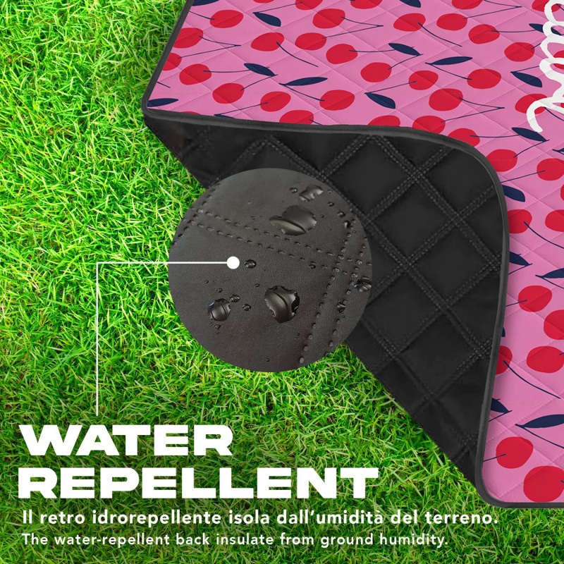 Perletti Travel Cherry 200×200 cm – veľká nepremokavá pikniková deka Perletti Travel Cherry 200×200 cm – veľká nepremokavá pikniková deka