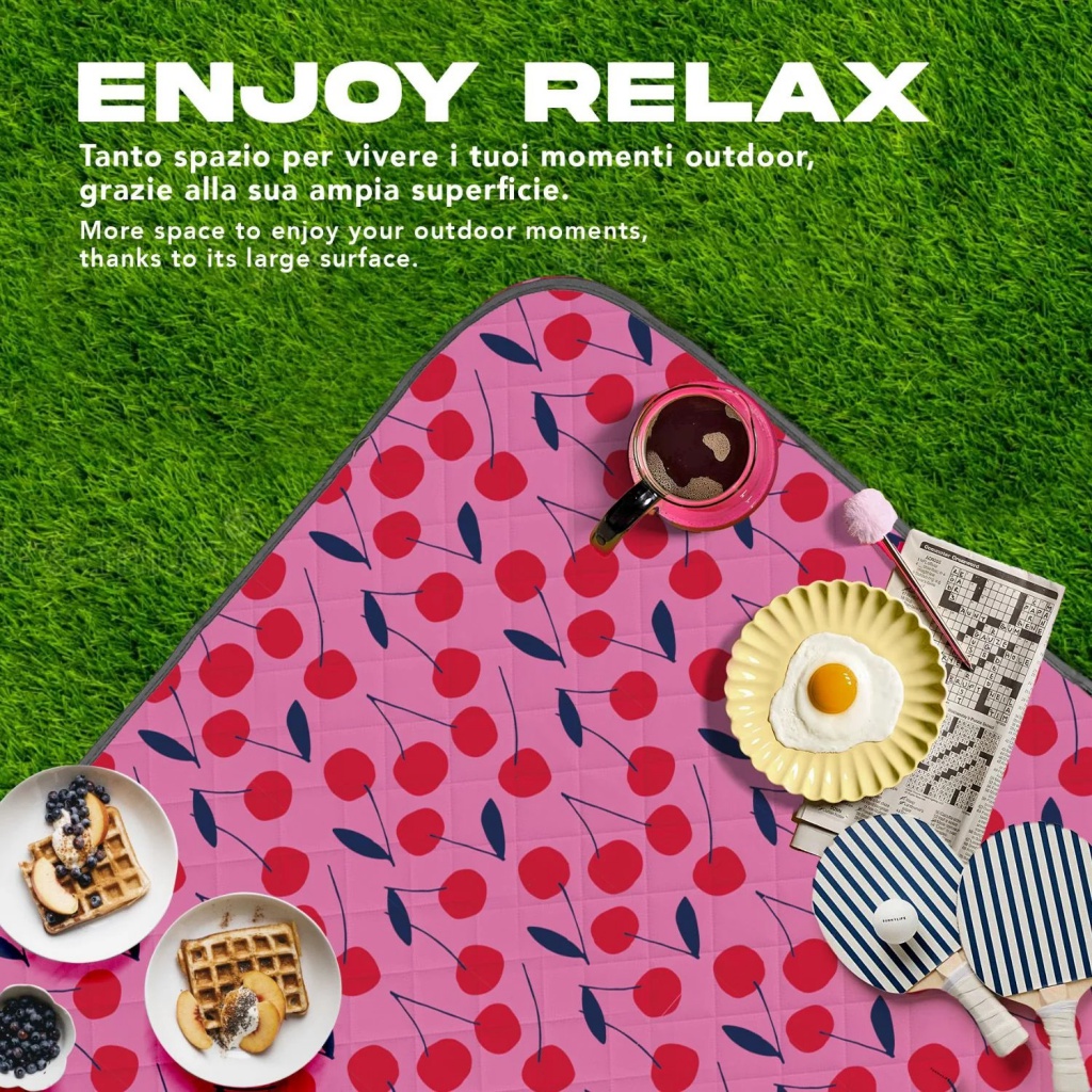 Perletti Travel - Cherry je extra velká deka, která poskytuje pohodlí až pro čtyři osoby. Spodní vrstva z PEVA spolehlivě chráni