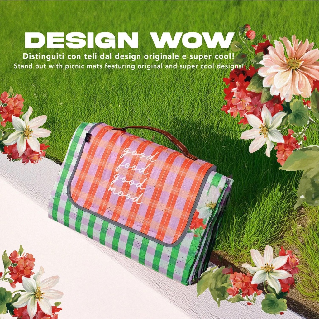 Perletti Travel – Vichy Floreale je extra velká deka ideální pro rodinné pikniky a venkovní aktivity až pro čtyři osoby. Vrchní