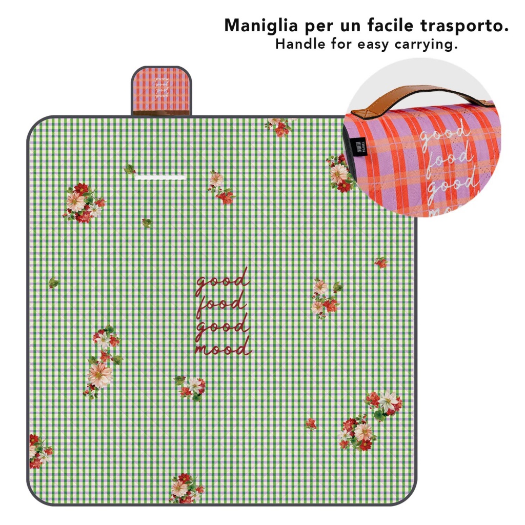 Perletti Travel – Vichy Floreale je extra velká deka ideální pro rodinné pikniky a venkovní aktivity až pro čtyři osoby. Vrchní