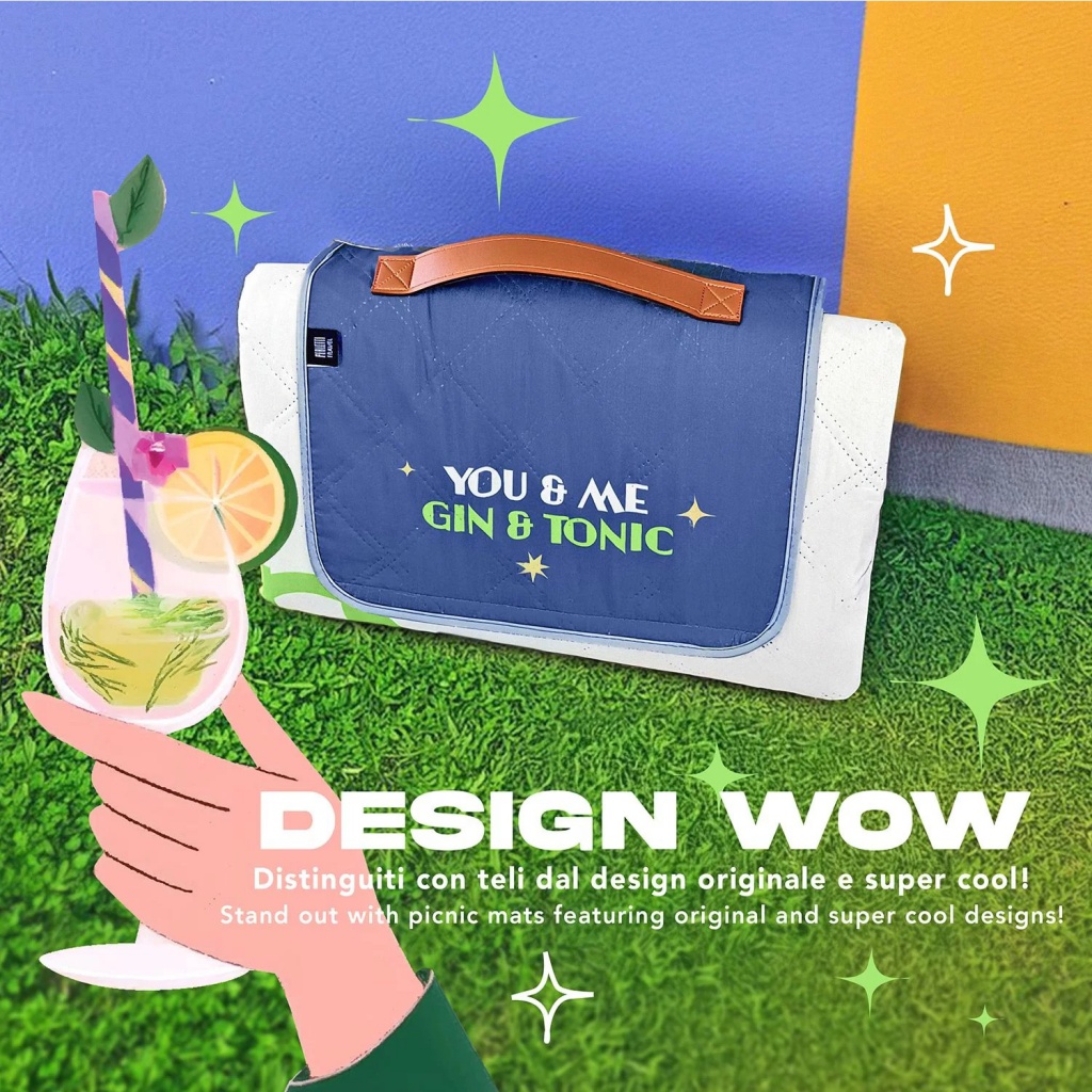 Perletti Travel - Gin & Tonic je extra velká deka určená pro pohodlné venkovní chvíle až pro čtyři osoby. Spodní vrstva z PEVA