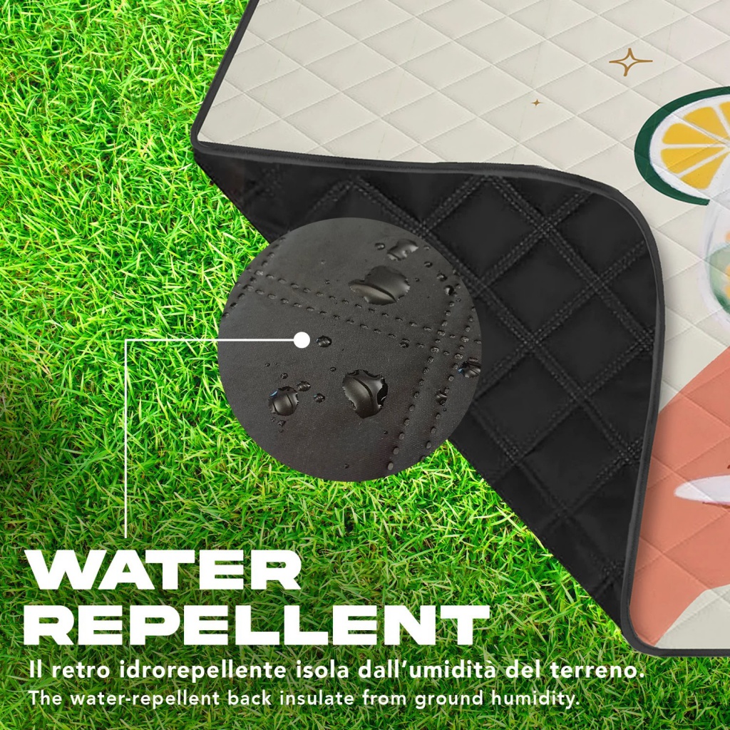 Perletti Travel - Gin & Tonic je extra velká deka určená pro pohodlné venkovní chvíle až pro čtyři osoby. Spodní vrstva z PEVA