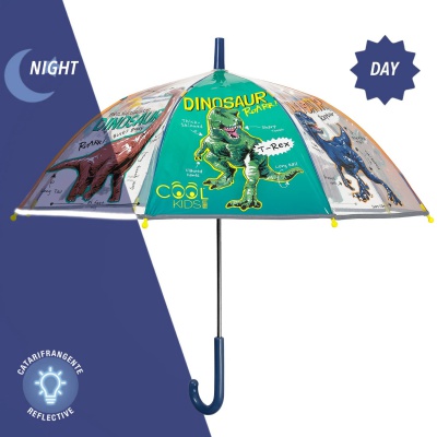 Perletti Cool Kids „Dinosaur“ 70 cm – reflexný transparentný dáždnik Perletti Cool Kids „Dinosaur“ 70 cm – reflexný transparentný dáždnik