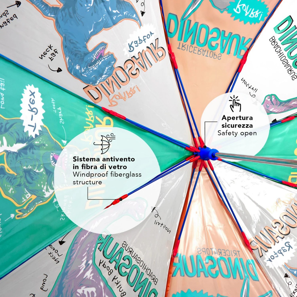 Perletti Cool Kids „Dinosaur“ 70 cm – reflexný transparentný dáždnik