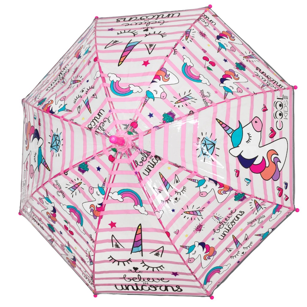 Perletti Cool Kids Unicorn 70 cm – reflexný transparentný dáždnik