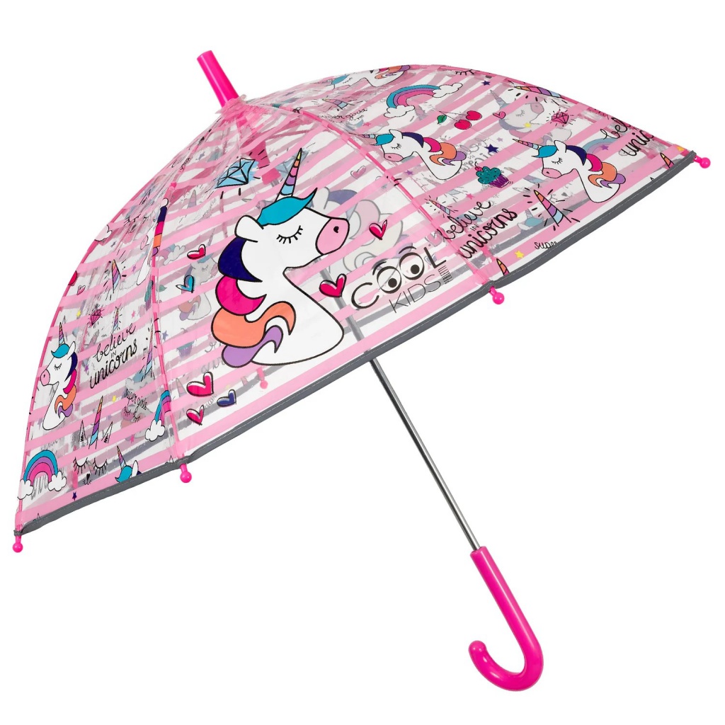 Perletti Cool Kids Unicorn 70 cm – reflexný transparentný dáždnik