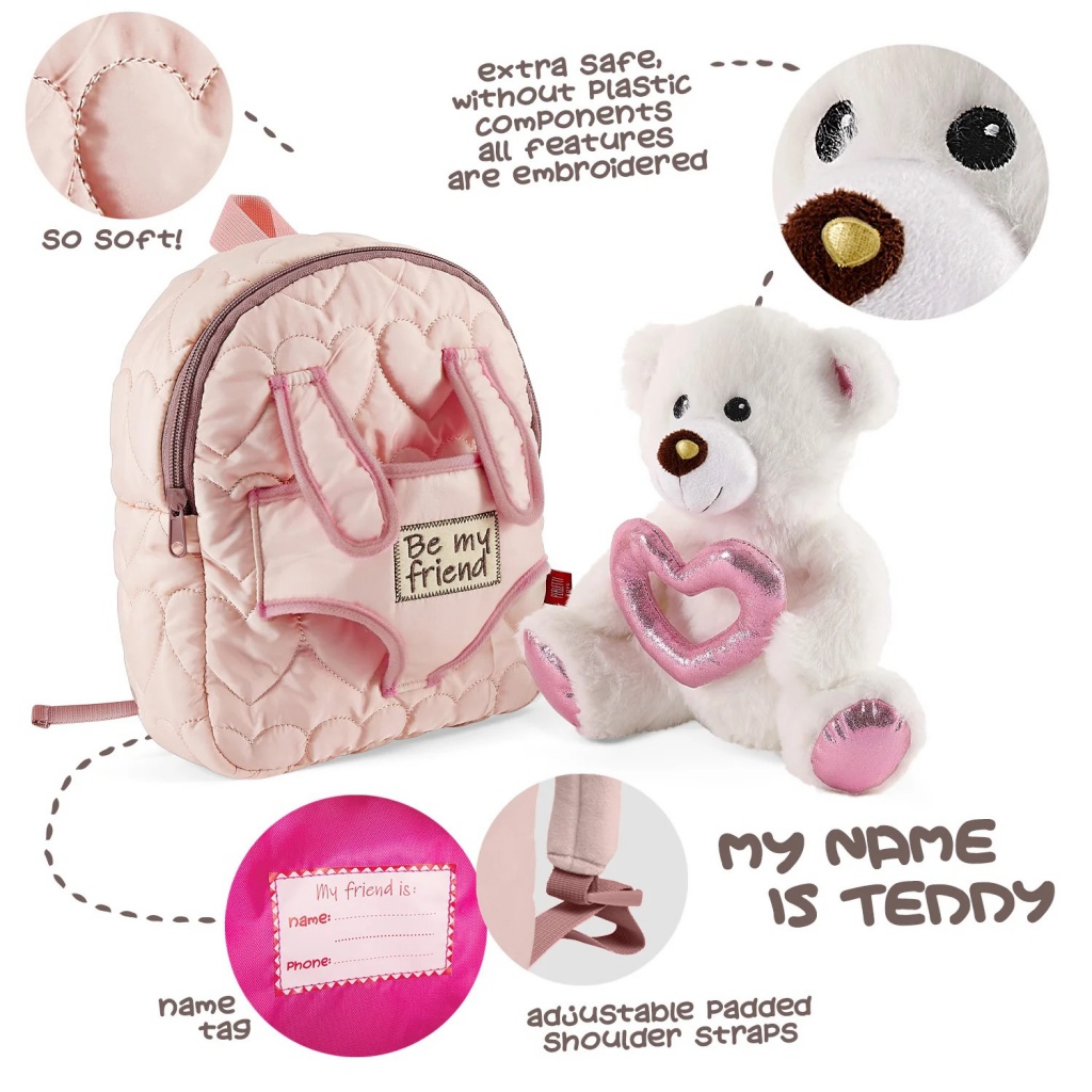 Perletti Toys Ľadový medveď 27×21×9 cm – detský batôžtek s plyšákom