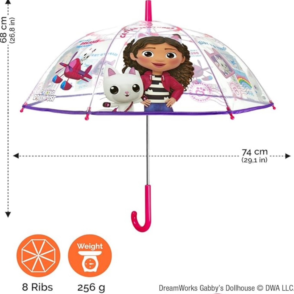 Perletti Kids Gabby's Dollhouse 74 cm – transparentní deštník