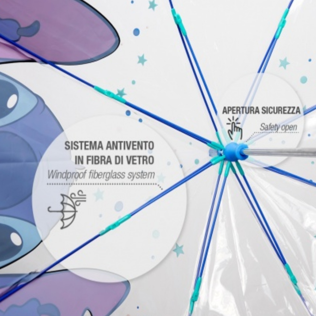 Perletti Kids Lilo & Stitch 70 cm – transparentní dětský deštník