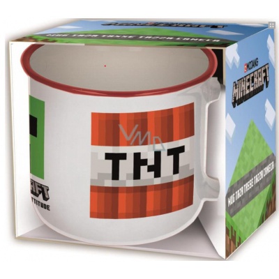 Bílý keramický hrnek s grafikou MINECRAFT. • průměr hrníčku je 9m, výška 9,6cm, objem 400ml • vhodný do mikrovlné trouby i