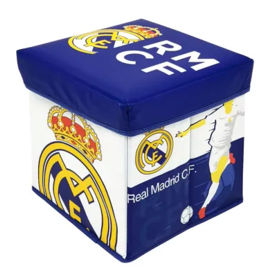 Úložný box s vrchnákom / taburetka 2v1 Real Madrid – box na hračky pre deti