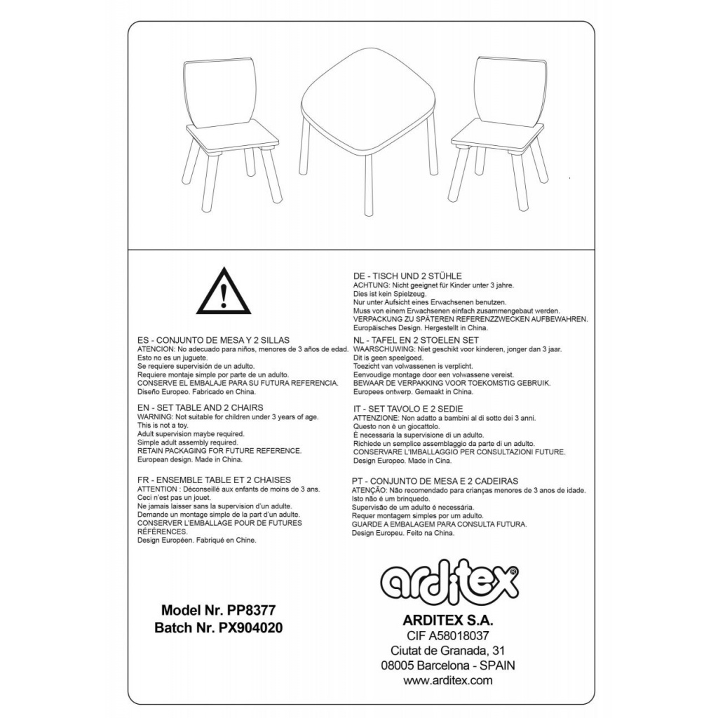 Detský drevený stolík + 2 stoličky Arditex Kids – praktický nábytok do detskej izby