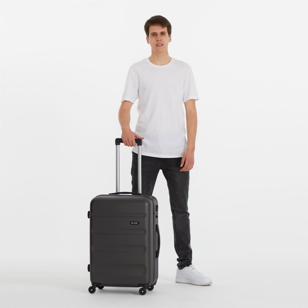 Sada ABS cestovných kufrov ROLL ROAD Flex Antracita – 3 veľkosti s otočnými kolieskami, 5849461