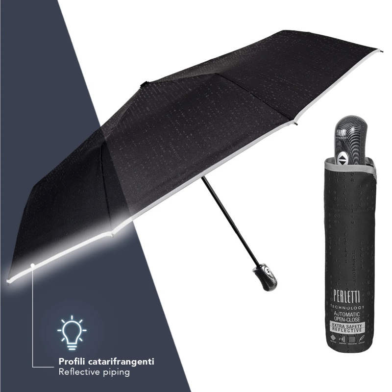 Perletti Technology dáždnik – čierny, reflexný lem, XL krytie, automatický Perletti Technology dáždnik – čierny, reflexný lem, XL krytie, automatický