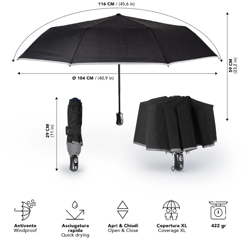 Perletti Technology dáždnik – čierny, reflexný lem, XL krytie, automatický Perletti Technology dáždnik – čierny, reflexný lem, XL krytie, automatický