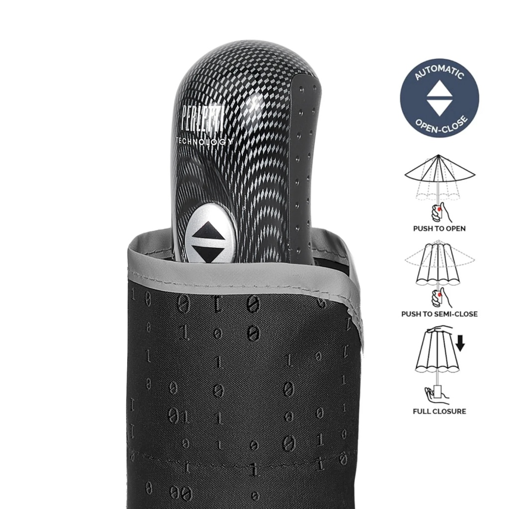 Plnoautomatický reflexní skládací deštník Perletti Technology s větruodolnou konstrukcí, reflexními prvky a rychleschnoucí t