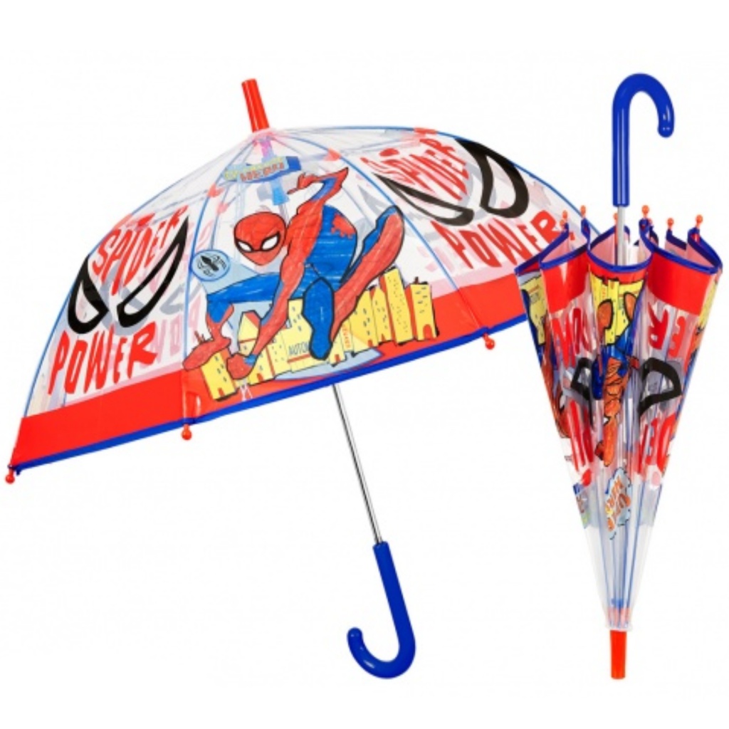 Dětský průhledný deštník Perletti Kids Spiderman 75338, průměr 83 cm, délka 65 cm, váha 225 g.