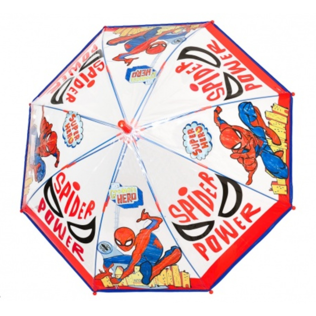 Dětský průhledný deštník Perletti Kids Spiderman 75338, průměr 83 cm, délka 65 cm, váha 225 g.