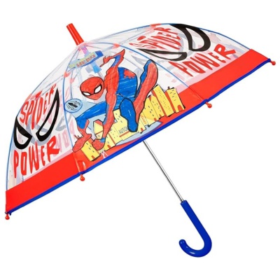Dětský průhledný deštník Perletti Kids Spiderman 75338, průměr 83 cm, délka 65 cm, váha 225 g.