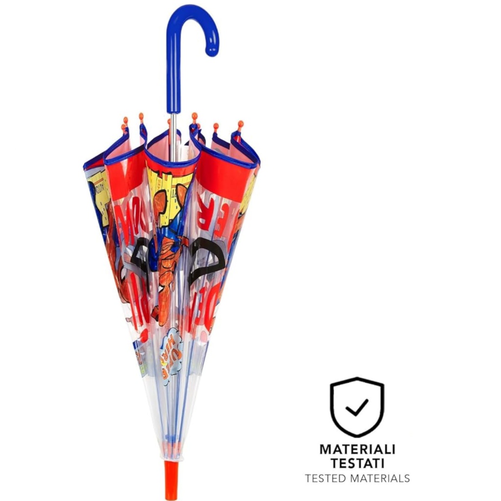 Detský priehľadný dáždnik Perletti Spiderman – manuálny, Ø69 cm