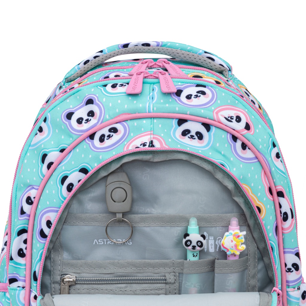 Školský batoh AstraBAG MINTY PANDAS – dievčenský, 20L, 39×28×15 cm