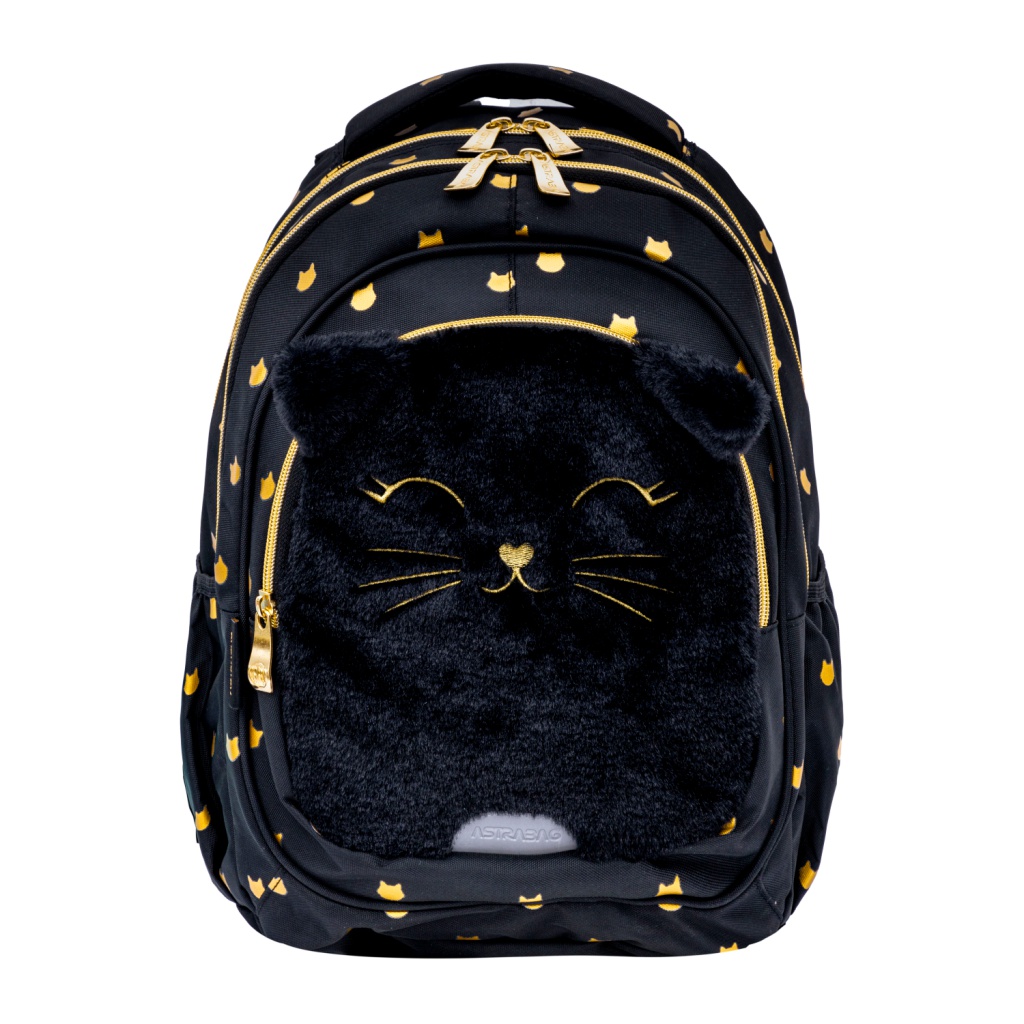 Školský batoh pre prvý stupeň AstraBAG FLUFFY KITTY BLACK – ergonomický, reflexný, 502025021