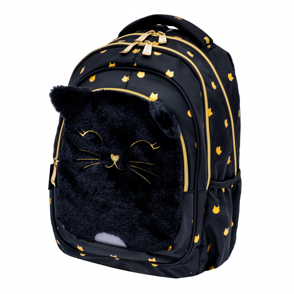 Školský batoh pre prvý stupeň AstraBAG FLUFFY KITTY BLACK – ergonomický, reflexný, 502025021