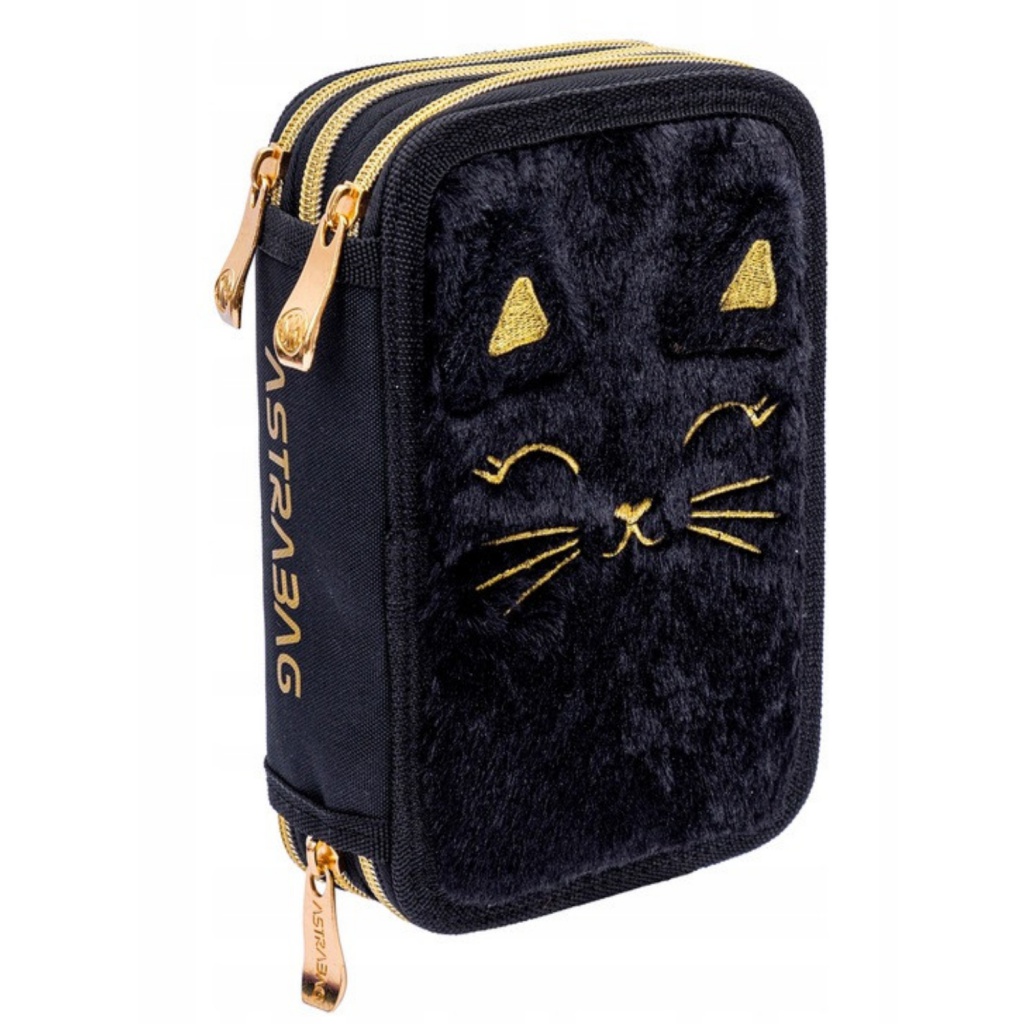 Trojposchodový peračník AstraBAG FLUFFY KITTY BLACK – s výbavou, 503025027