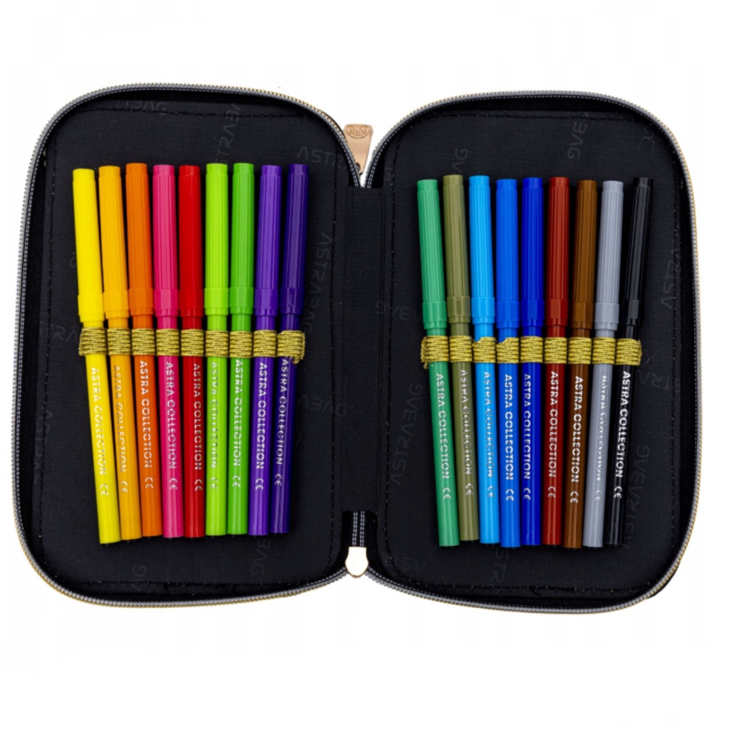 Trojposchodový peračník AstraBAG FLUFFY KITTY BLACK – s výbavou, 503025027