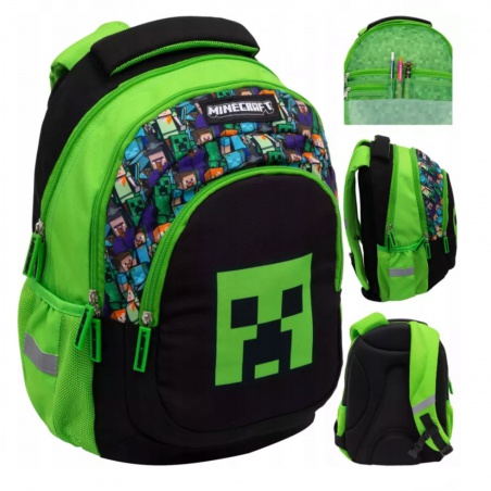Školský batoh MINECRAFT s ergonomickým chrbtom a reflexnými prvkami. Obsahuje 3 priehradky a 2 vonkajšie vrecká. Vyrobený z nepr