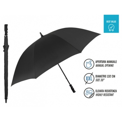 Golfový dáždnik Perletti Promotional Black Ø132 cm – manuálny čierny Golfový dáždnik Perletti Promotional Black Ø132 cm – manuálny čierny