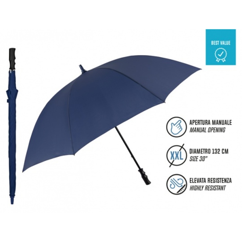 Golfový dáždnik Perletti Promotional Navy – XXL, manuálny, 132 cm Golfový dáždnik Perletti Promotional Navy – XXL, manuálny, 132 cm