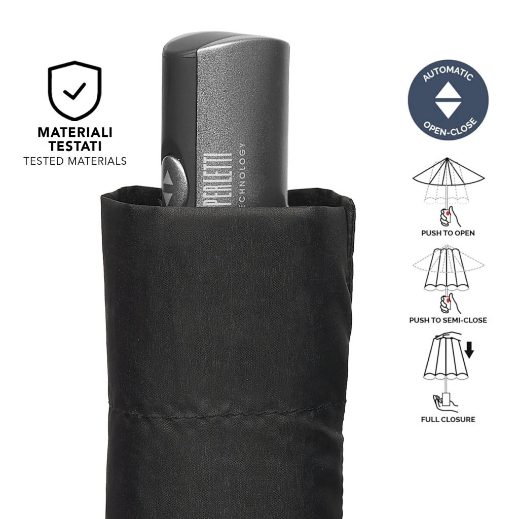 Plnoautomatický dáždnik Perletti Piatto čierny – extra plochý, vetruvzdorný