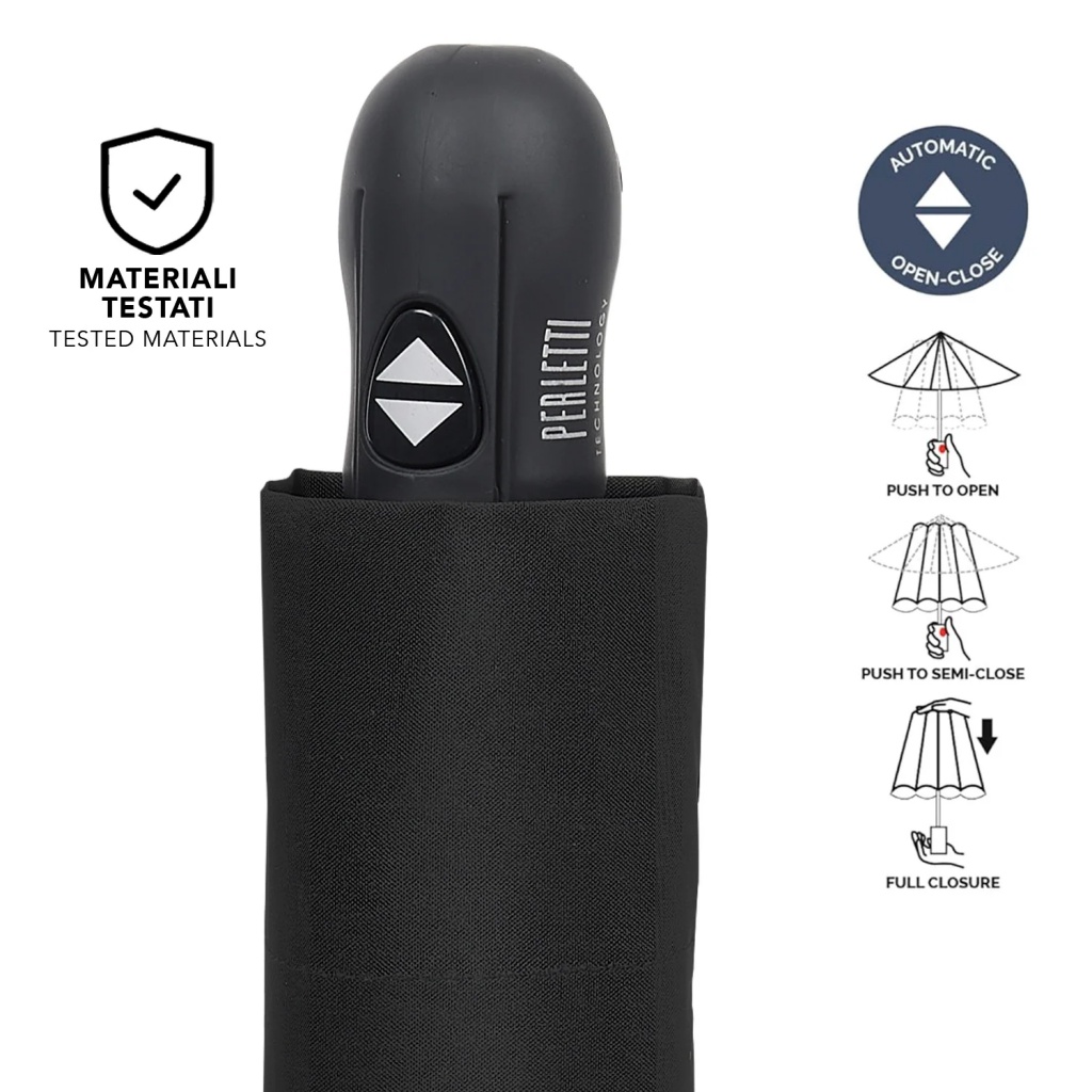 Perletti deštník Extra Piatto Black – skládací, plně automatický, větruvzdorný