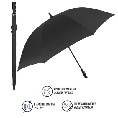 Golfový dáždnik Perletti Promotional Black Ø132 cm – manuálny čierny Golfový dáždnik Perletti Promotional Black Ø132 cm – manuálny čierny